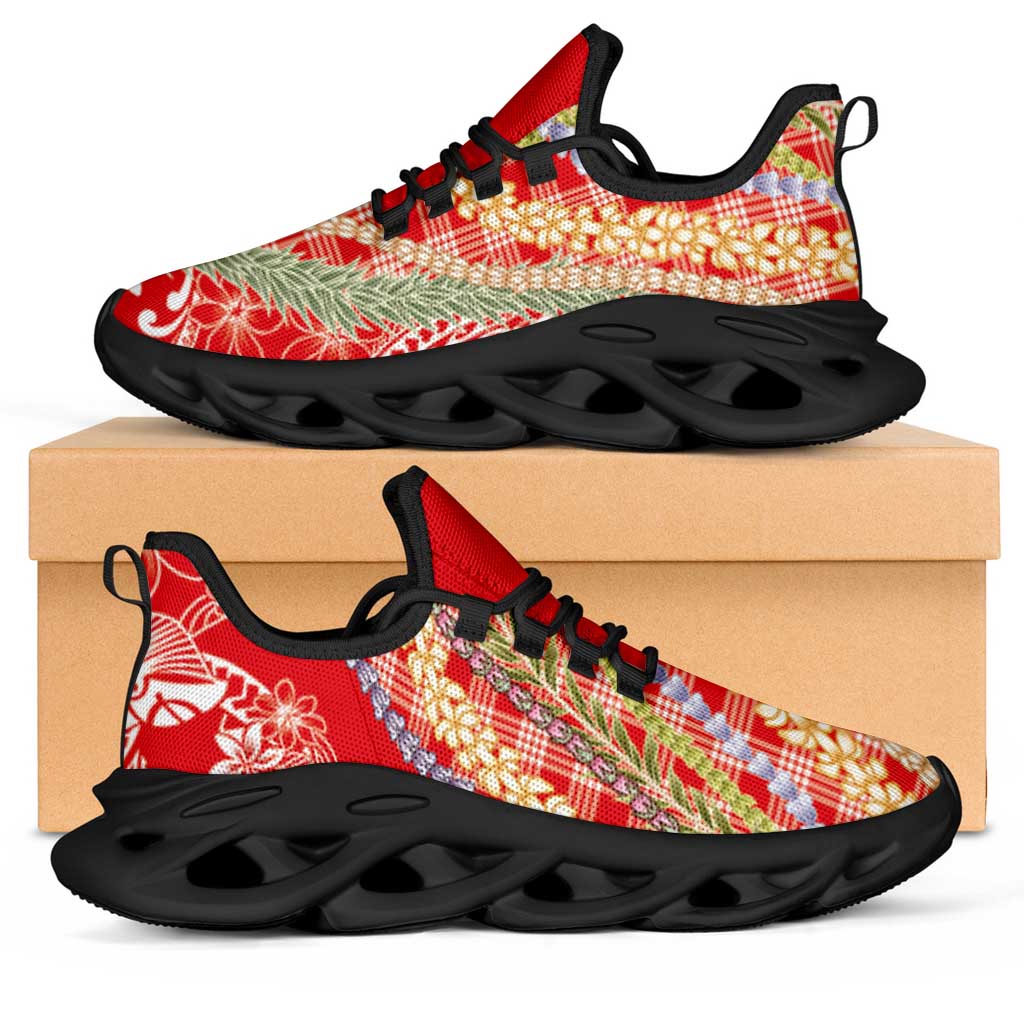 Red Palaka Hawaii Leis Clunky Sneakers Hawaiian-plaid Elegant Tropical Vibes LT14 Red - Polynesian Pride