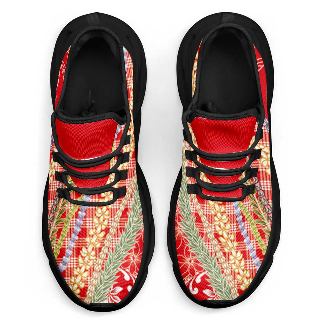 Red Palaka Hawaii Leis Clunky Sneakers Hawaiian-plaid Elegant Tropical Vibes LT14 - Polynesian Pride