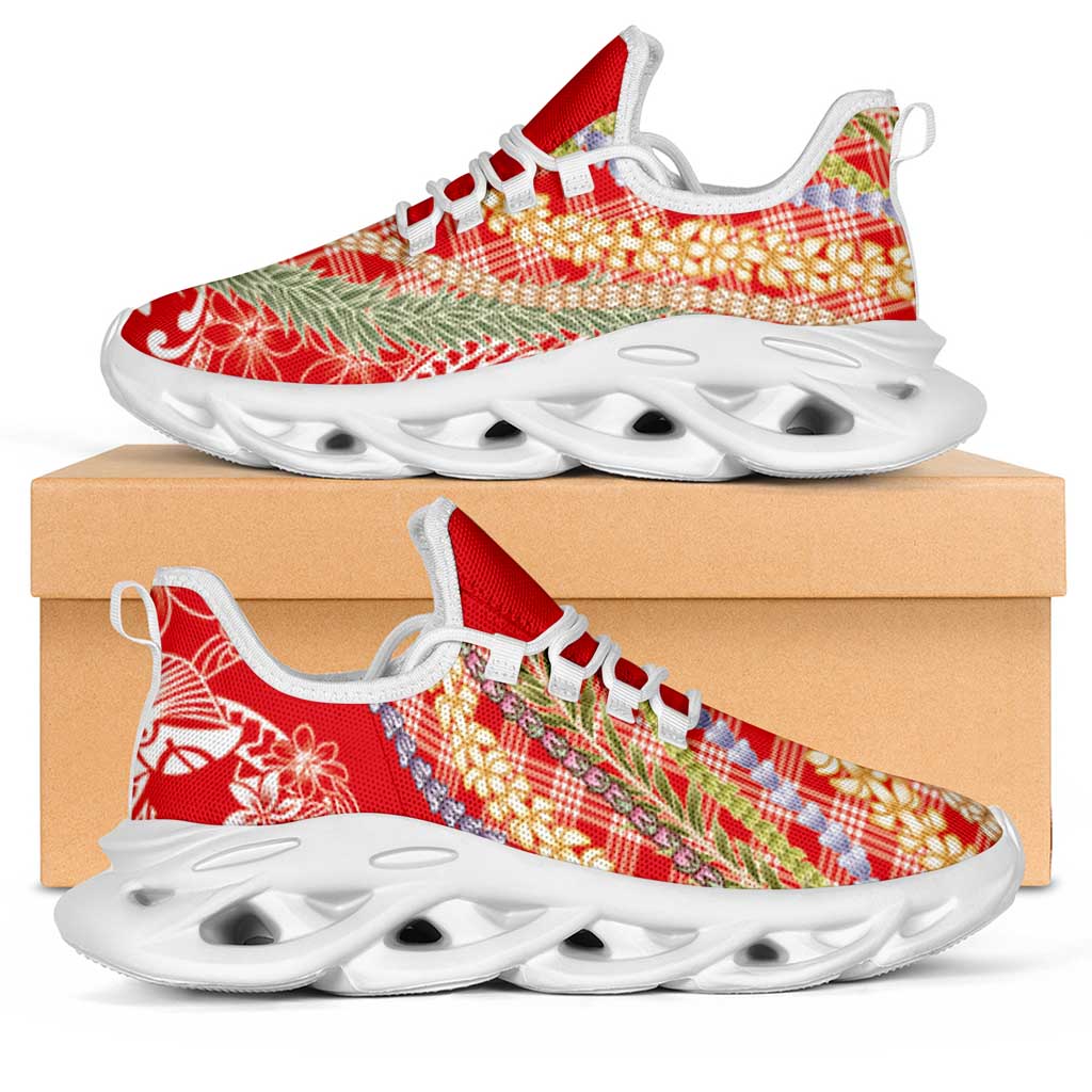Red Palaka Hawaii Leis Clunky Sneakers Hawaiian-plaid Elegant Tropical Vibes LT14 Red - Polynesian Pride