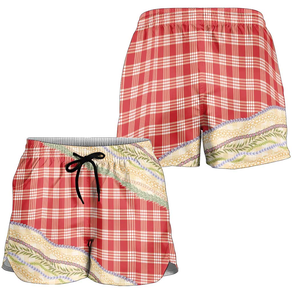 Red Palaka Hawaii Leis Elegant Vibes Shorts for Women LT14 - Polynesian Pride