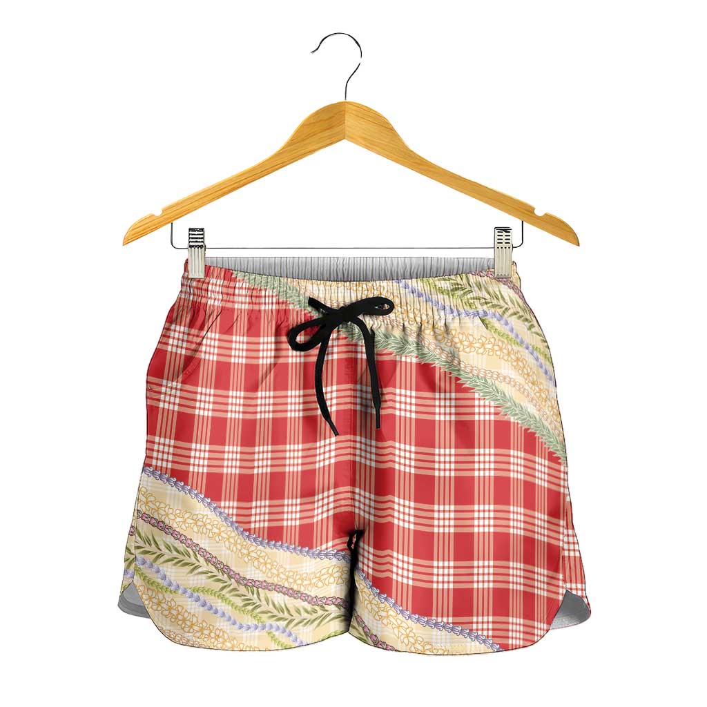 Red Palaka Hawaii Leis Elegant Vibes Shorts for Women LT14 - Polynesian Pride