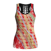 Red Palaka Hawaii Leis Hollow Tank Top Hawaiian-plaid Elegant Tropical Vibes LT14 Female Red - Polynesian Pride