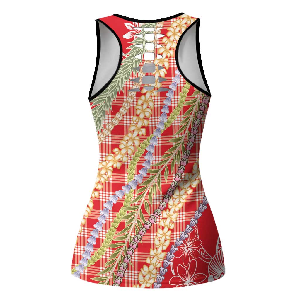 Red Palaka Hawaii Leis Hollow Tank Top Hawaiian-plaid Elegant Tropical Vibes LT14 - Polynesian Pride
