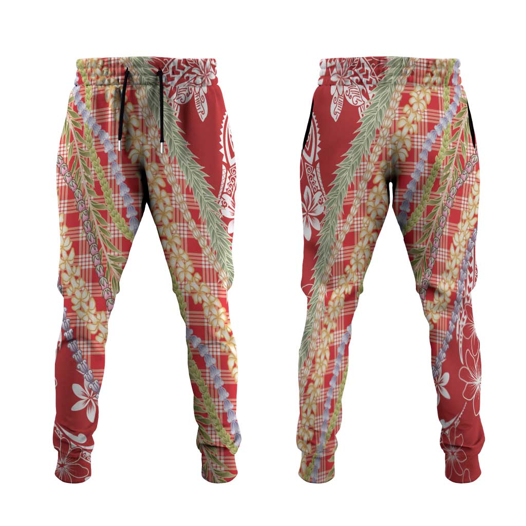 Red Palaka Hawaii Leis Jogger Pants Hawaiian-plaid Elegant Tropical Vibes LT14 Red - Polynesian Pride