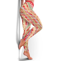 Red Palaka Hawaii Leis Leggings Hawaiian-plaid Elegant Tropical Vibes - Polynesian Pride