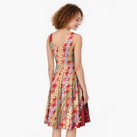 Red Palaka Hawaii Leis Midi Dress Hawaiian-plaid Elegant Tropical Vibes - Polynesian Pride