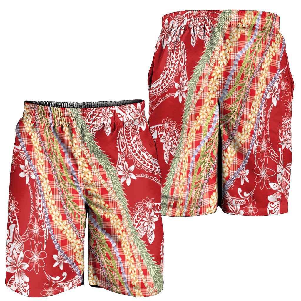 Red Palaka Hawaii Leis Shorts for Men Hawaiian-plaid Elegant Tropical Vibes LT14 - Polynesian Pride