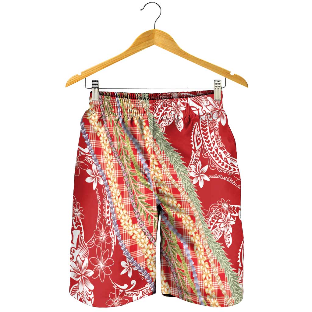 Red Palaka Hawaii Leis Shorts for Men Hawaiian-plaid Elegant Tropical Vibes LT14 - Polynesian Pride