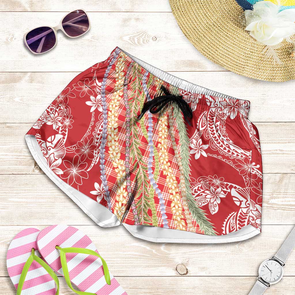 Red Palaka Hawaii Leis Shorts for Women Hawaiian-plaid Elegant Tropical Vibes LT14 Red - Polynesian Pride