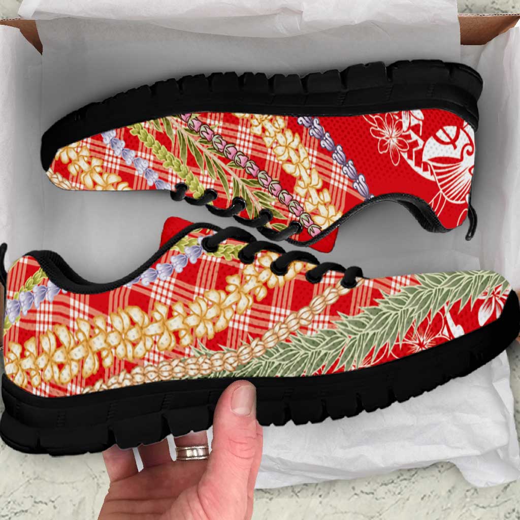 Red Palaka Hawaii Leis Sneakers Hawaiian-plaid Elegant Tropical Vibes LT14 Red - Polynesian Pride