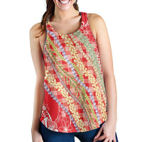 Red Palaka Hawaii Leis Women Racerback Tank Hawaiian-plaid Elegant Tropical Vibes LT14 - Polynesian Pride