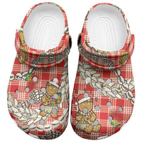Red Palaka Hawaii Mele Kalikimaka Clogs Shoes Ohia Lehua Shell Leis Funny Gingerbread Santa LT14 Red - Polynesian Pride