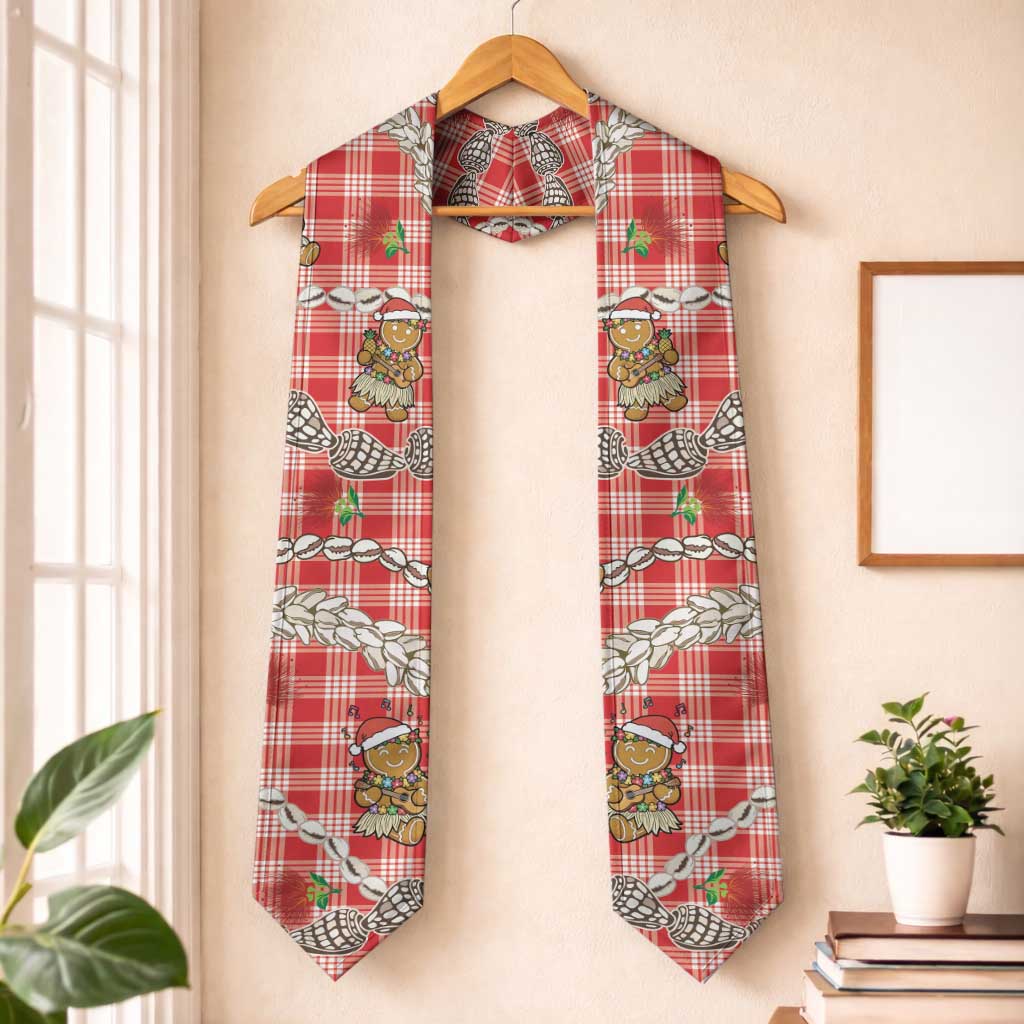 Red Palaka Hawaii Mele Kalikimaka Graduation Stole Ohia Lehua Shell Leis Funny Gingerbread Santa LT14 One Size Red - Polynesian Pride