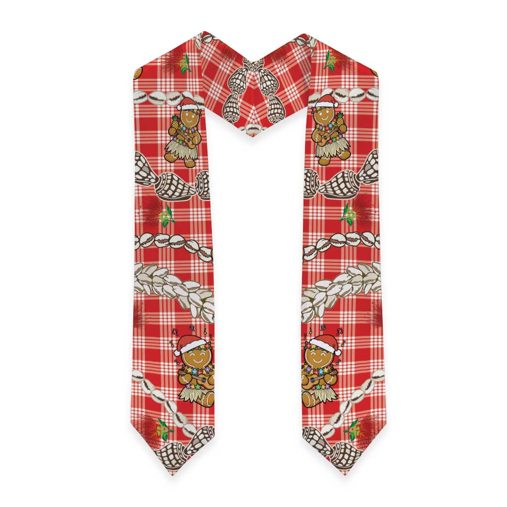 Red Palaka Hawaii Mele Kalikimaka Graduation Stole Ohia Lehua Shell Leis Funny Gingerbread Santa LT14 - Polynesian Pride