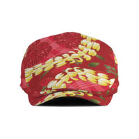 Red Palaka Hawaii Mele Kalikimaka Jeff Hat Ohia Lehua Monstera Puakenikeni Lei - Polynesian Pride