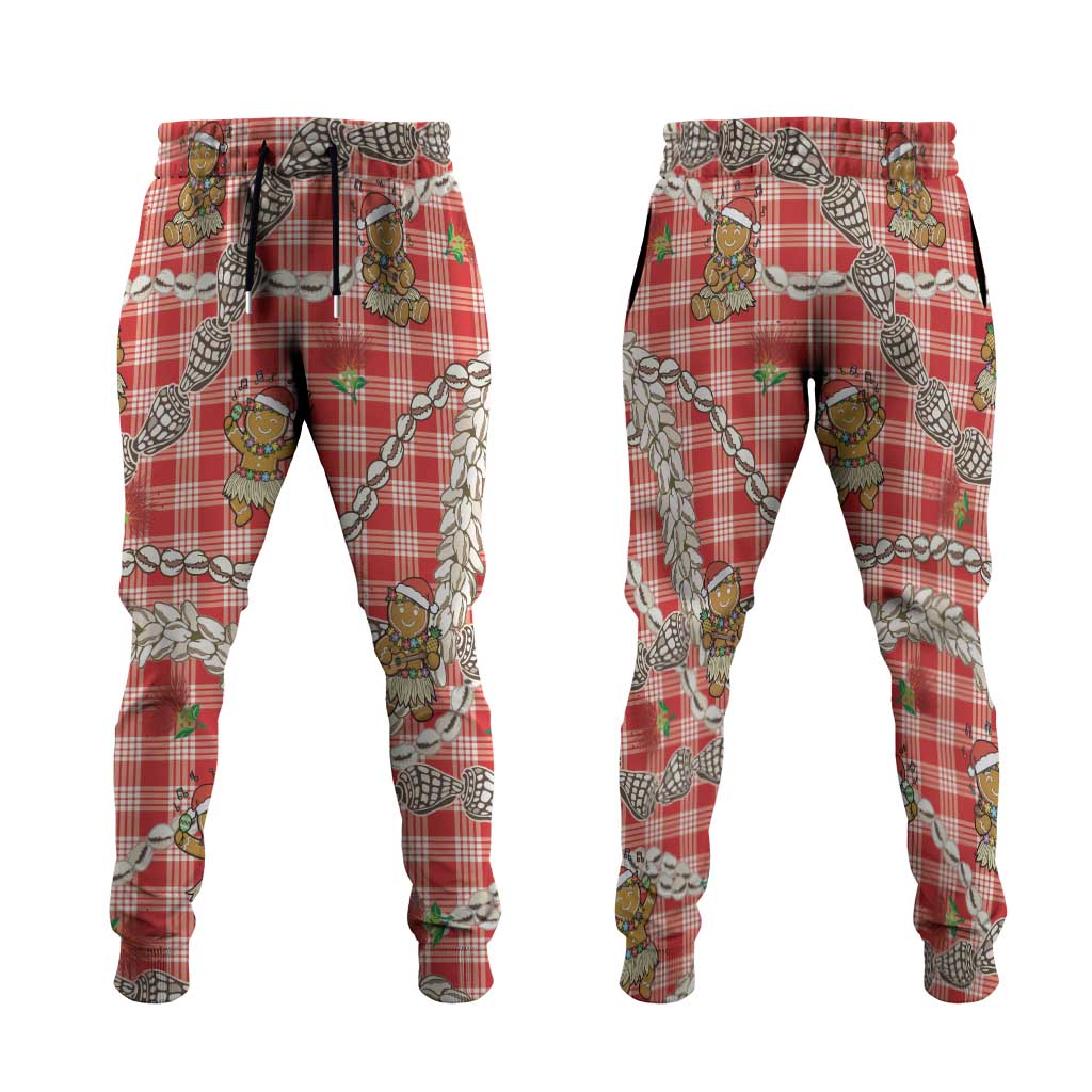 Red Palaka Hawaii Mele Kalikimaka Jogger Pants Ohia Lehua Shell Leis Funny Gingerbread Santa LT14 Red - Polynesian Pride