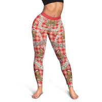 Red Palaka Hawaii Mele Kalikimaka Leggings Ohia Lehua Shell Leis Funny Gingerbread Santa - Polynesian Pride