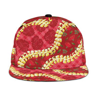 Red Palaka Hawaii Mele Kalikimaka Snapback Cap Ohia Lehua Monstera Puakenikeni Lei - Polynesian Pride