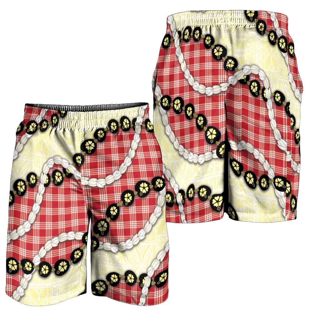 Red Palaka Hawaii Shorts for Men Kukui Nut Pikake Lei Hawaiian Tapa Pattern LT14 - Polynesian Pride