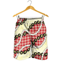 Red Palaka Hawaii Shorts for Men Kukui Nut Pikake Lei Hawaiian Tapa Pattern LT14 - Polynesian Pride