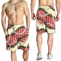 Red Palaka Hawaii Shorts for Men Kukui Nut Pikake Lei Hawaiian Tapa Pattern LT14 - Polynesian Pride