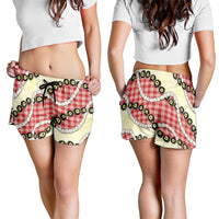 Red Palaka Hawaii Shorts for Women Kukui Nut Pikake Lei Hawaiian Tapa Pattern LT14 - Polynesian Pride