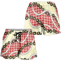 Red Palaka Hawaii Shorts for Women Kukui Nut Pikake Lei Hawaiian Tapa Pattern LT14 - Polynesian Pride