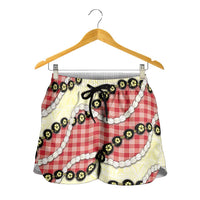 Red Palaka Hawaii Shorts for Women Kukui Nut Pikake Lei Hawaiian Tapa Pattern LT14 - Polynesian Pride