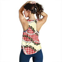 Red Palaka Hawaii Women Racerback Tank Kukui Nut Pikake Lei Hawaiian Tapa Pattern LT14 - Polynesian Pride