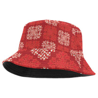 Red Palaka Quilt Hawaii Bucket Hat Traditional Hawaii-plaid Pattern - Polynesian Pride