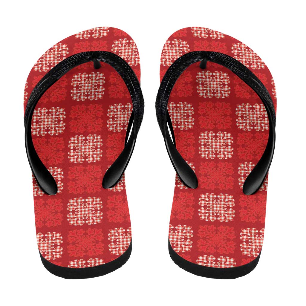 Red Palaka Quilt Hawaii Flip Flops Traditional Hawaii-plaid Pattern - Polynesian Pride