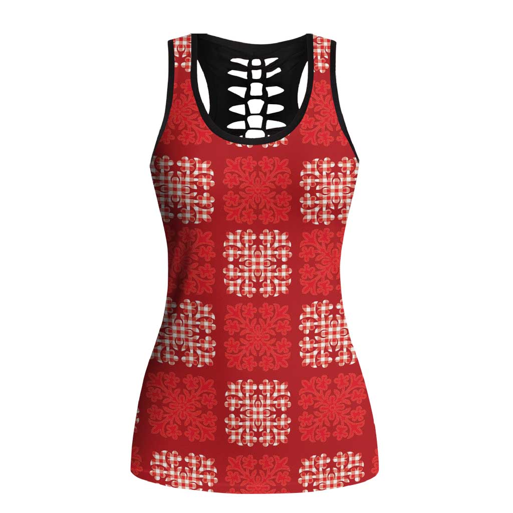 Red Palaka Quilt Hawaii Hollow Tank Top Traditional Hawaii-plaid Pattern - Polynesian Pride