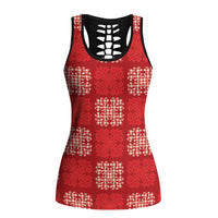 Red Palaka Quilt Hawaii Hollow Tank Top Traditional Hawaii-plaid Pattern - Polynesian Pride
