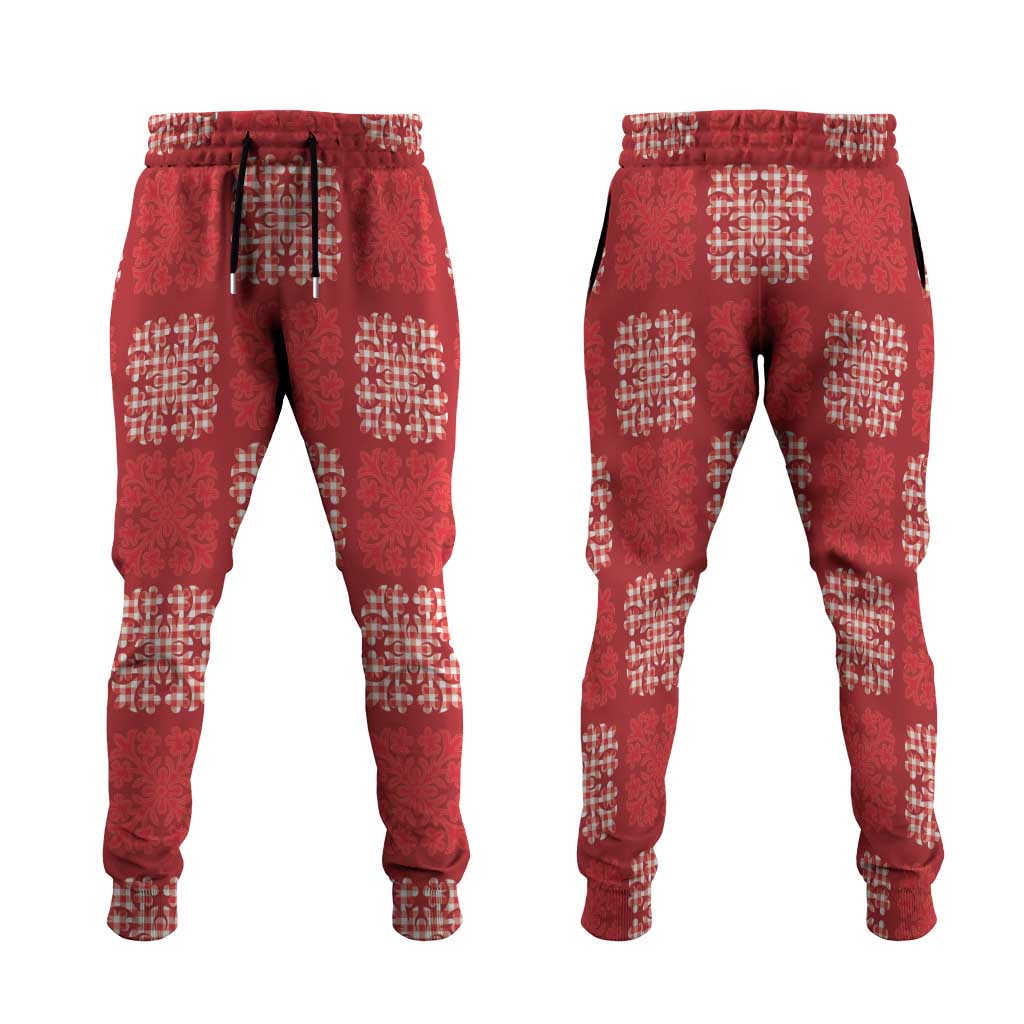 Red Palaka Quilt Hawaii Jogger Pants Traditional Hawaii-plaid Pattern - Polynesian Pride