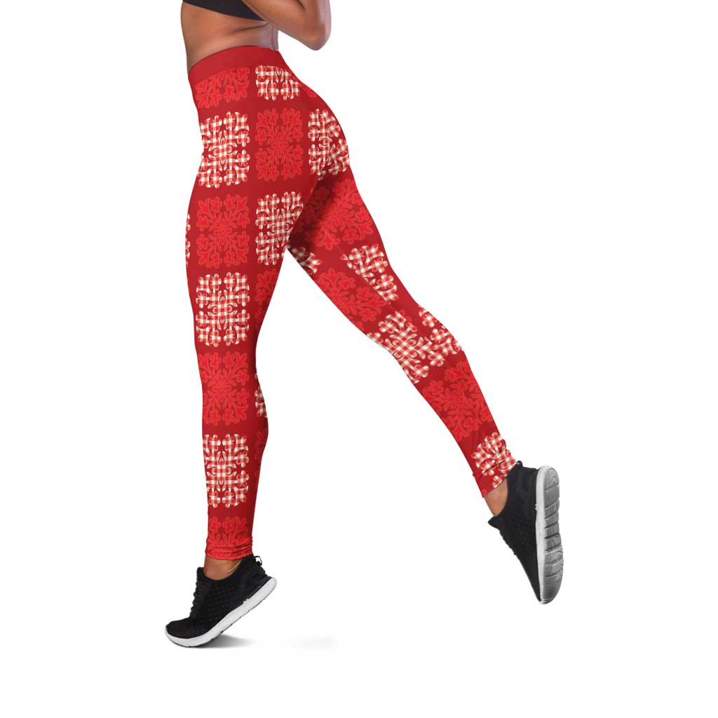 Red Palaka Quilt Hawaii Leggings Traditional Hawaii-plaid Pattern - Polynesian Pride