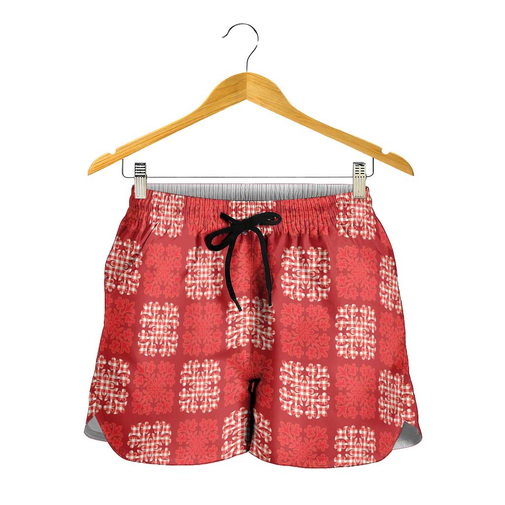 Red Palaka Quilt Hawaii Shorts for Women Traditional Hawaii-plaid Pattern - Polynesian Pride