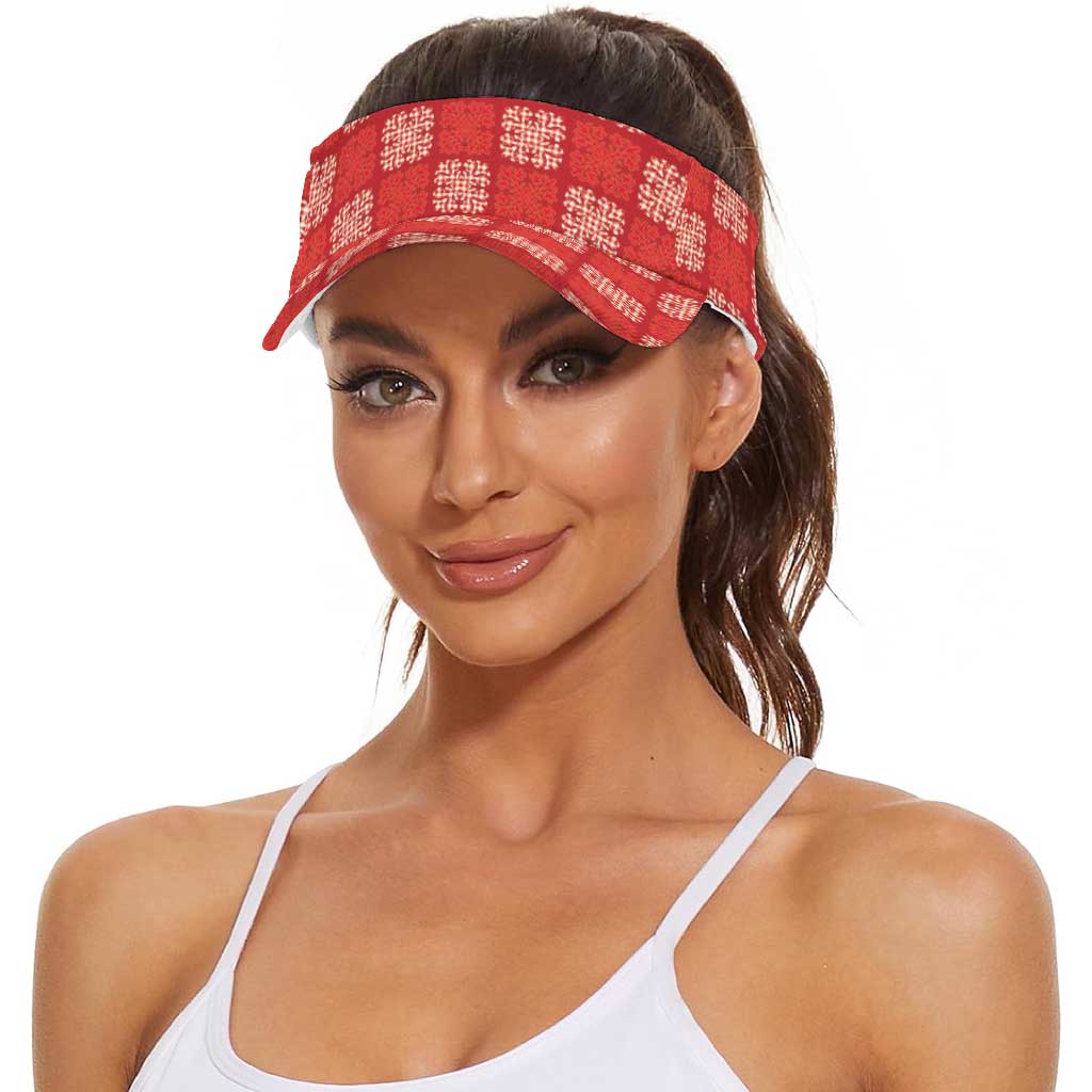 Red Palaka Quilt Hawaii Sun Visor Cap Traditional Hawaii-plaid Pattern LT14 - Polynesian Pride
