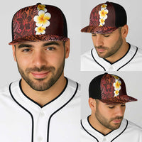 Red Polynesia Baseball Net Cap Plumeria Tropical Leaves With Galaxy Polynesian Art - Polynesian Pride
