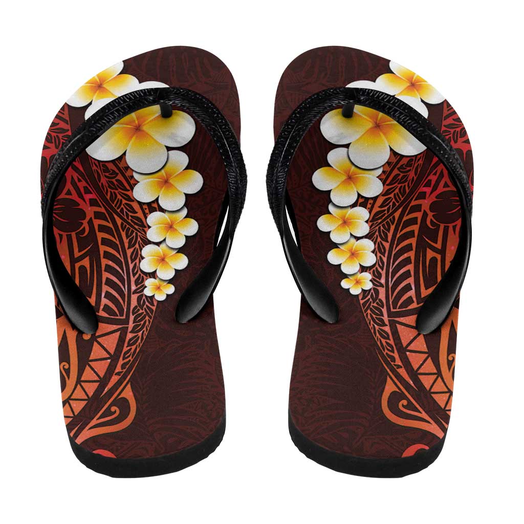 Red Polynesia Flip Flops Plumeria Tropical Leaves Galaxy Polynesian Art - Polynesian Pride