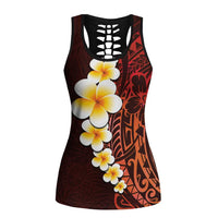 Red Polynesia Hollow Tank Top Plumeria Tropical Leaves Galaxy Polynesian Art LT14 Female Red - Polynesian Pride