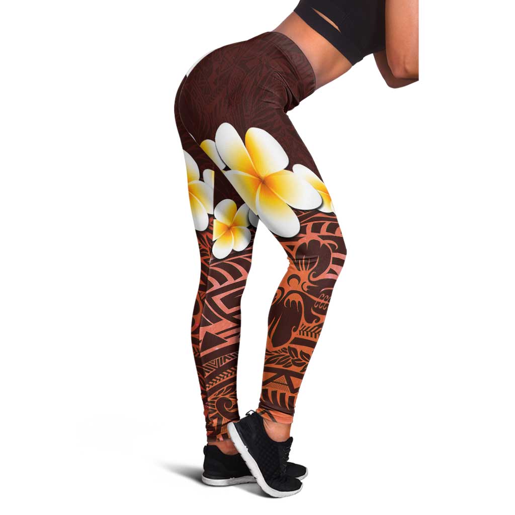 Red Polynesia Leggings Plumeria Tropical Leaves With Galaxy Polynesian Art - Polynesian Pride