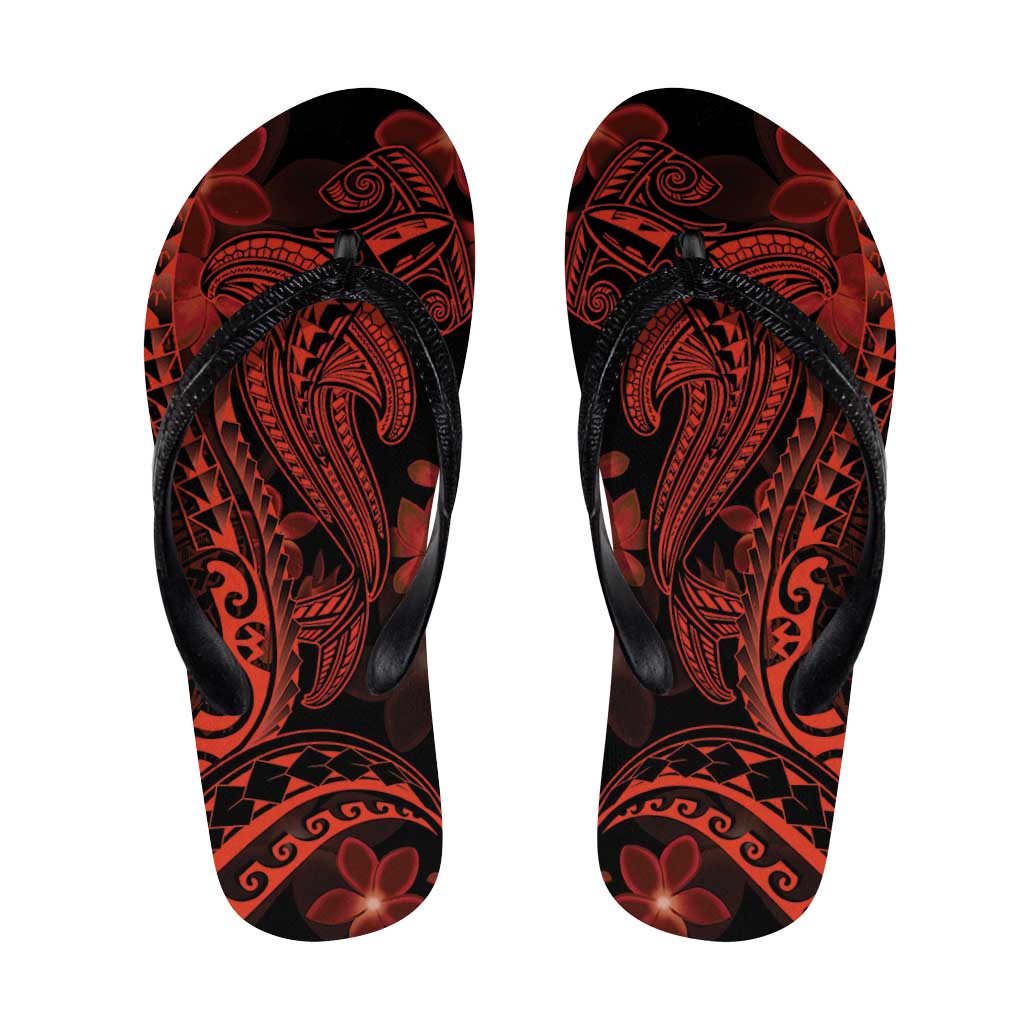 Red Polynesia Shark Tattoo Flip Flops Polynesian Plumeria - Polynesian Pride