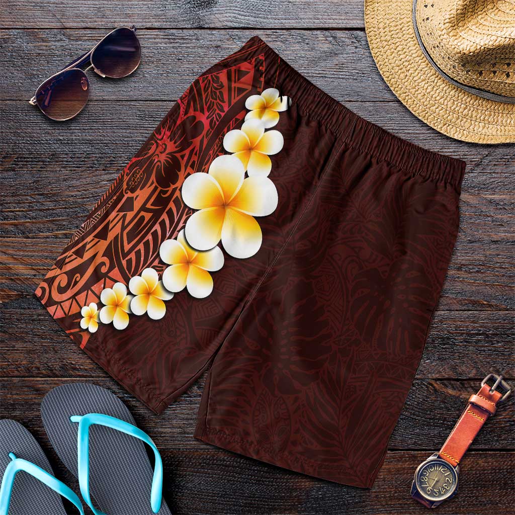 Red Polynesia Shorts for Men Plumeria Tropical Leaves With Galaxy Polynesian Art LT14 Red - Polynesian Pride