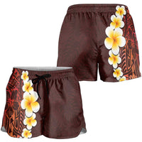 Red Polynesia Shorts for Women Plumeria Tropical Leaves With Galaxy Polynesian Art LT14 - Polynesian Pride