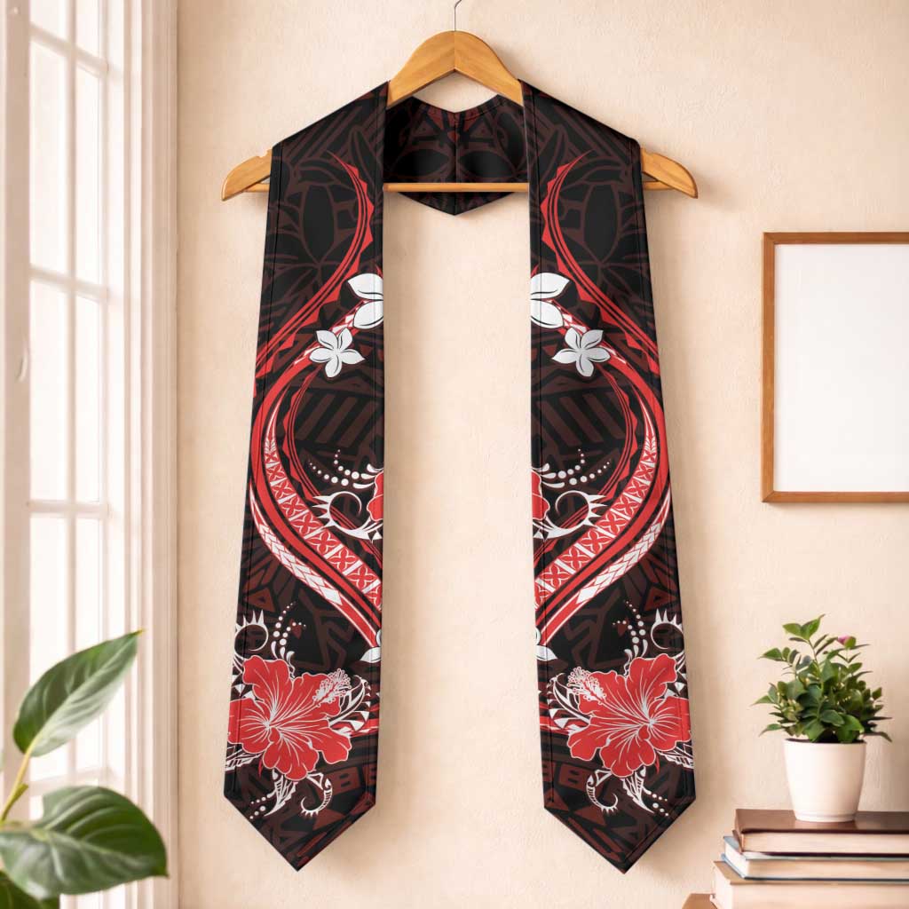 Red Polynesian Pattern With Tropical Flowers Graduation Stole LT05 One Size Red - Polynesian Pride