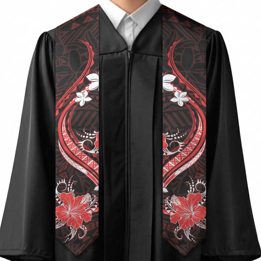 Red Polynesian Pattern With Tropical Flowers Graduation Stole LT05 - Polynesian Pride