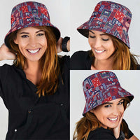 Red Samoa Manuia Le Kerisimasi Bucket Hat Pacific Patchwork Xmas Vibes - Polynesian Pride