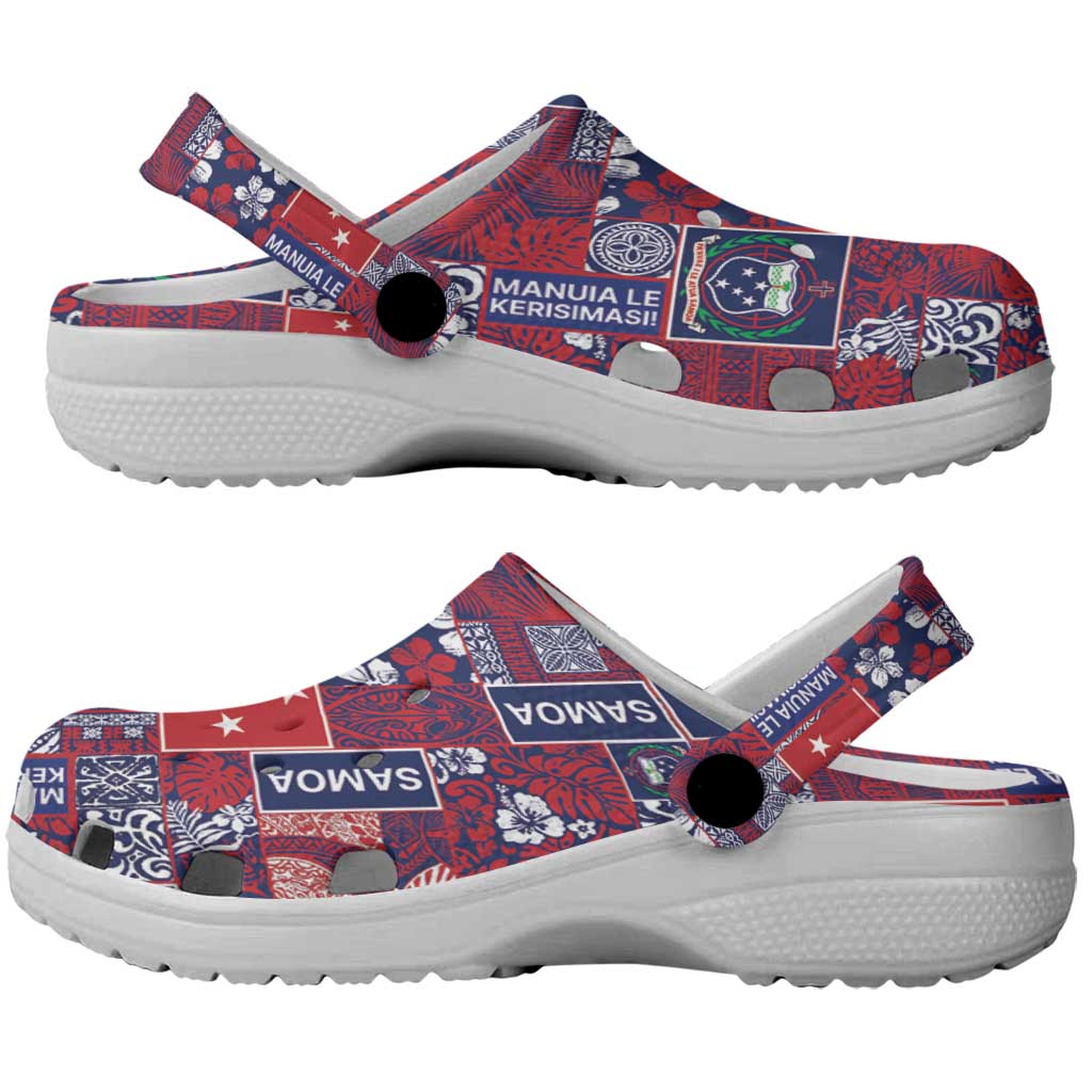 Red Samoa Manuia Le Kerisimasi Clogs Shoes Pacific Patchwork Xmas Vibes - Polynesian Pride
