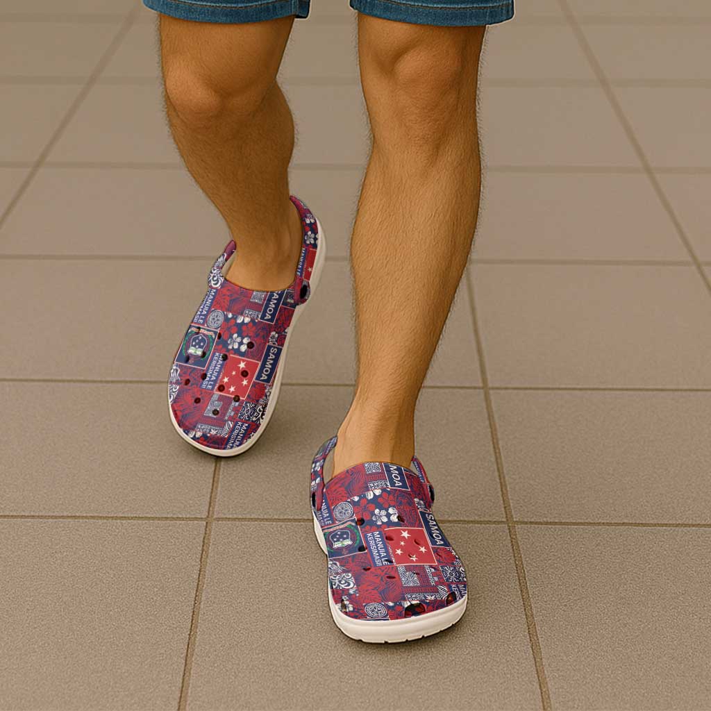 Red Samoa Manuia Le Kerisimasi Clogs Shoes Pacific Patchwork Xmas Vibes - Polynesian Pride