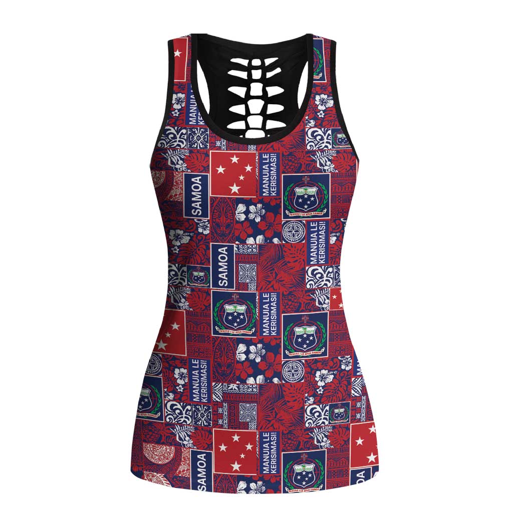Red Samoa Manuia Le Kerisimasi Hollow Tank Top Pacific Patchwork Xmas Vibes LT9 Female Red - Polynesian Pride